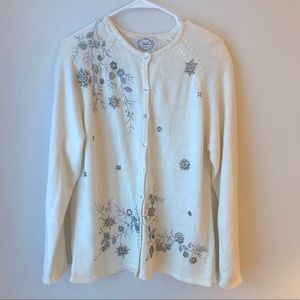 Vintage Embroidered Holiday Sweater White Cardigan